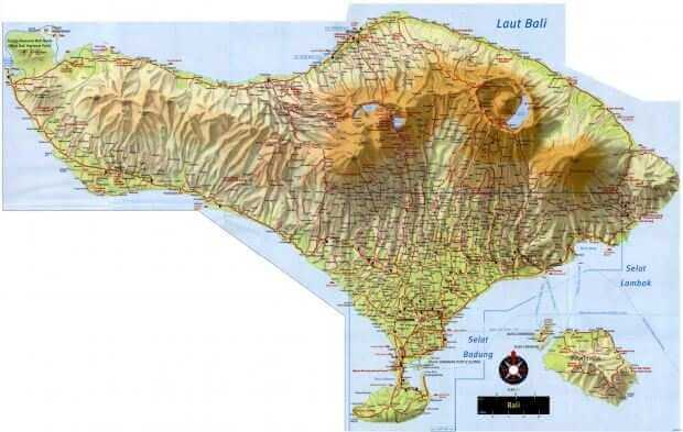 Рельефная карта острова Бали